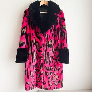 Maeve Hot Pink Animal Print Faux Fur Coat XS to M